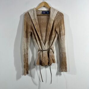 Next Era Y2K Wool Granola Hooded Boho Knit Cardigan Sweater Womens Medium Grunge